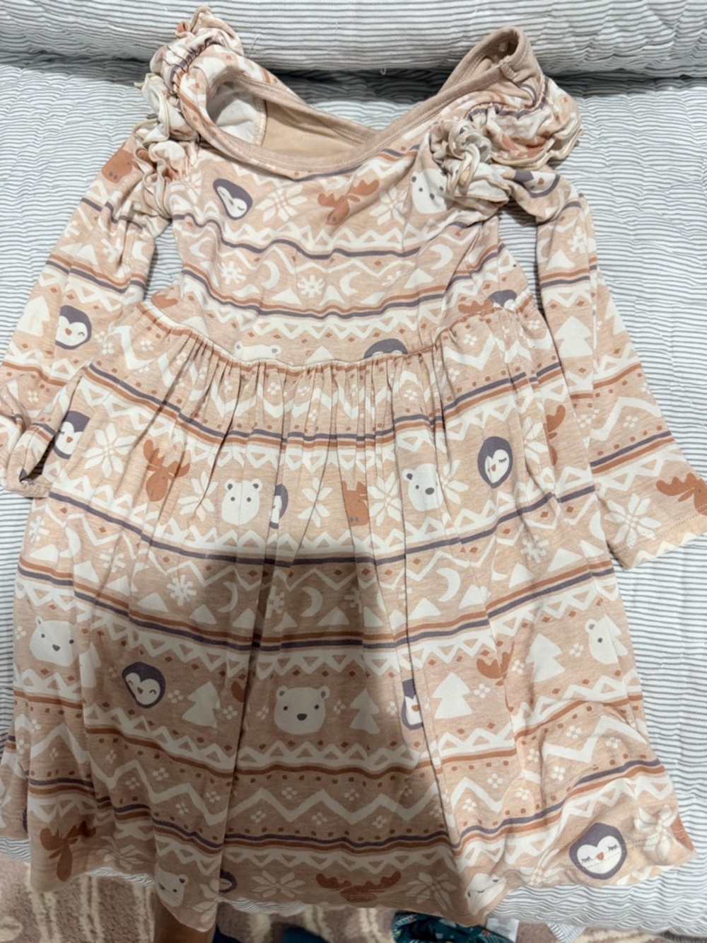 Little Sleepies Peach & Cream Animal Fair Isle Long Sleeve Dress